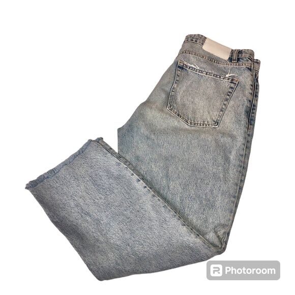 ZARA distressed light wash raw hem straight leg jeans 4 button women's size 10 - Picture 9 of 12